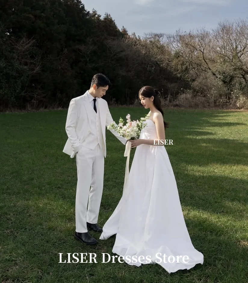 

Liser A-Line Simple Korea Wedding Dresses Silk Satin Long Elegant Bridal Gowns Photo Shoot 저녁 드레스 Customize Corset Pregnant