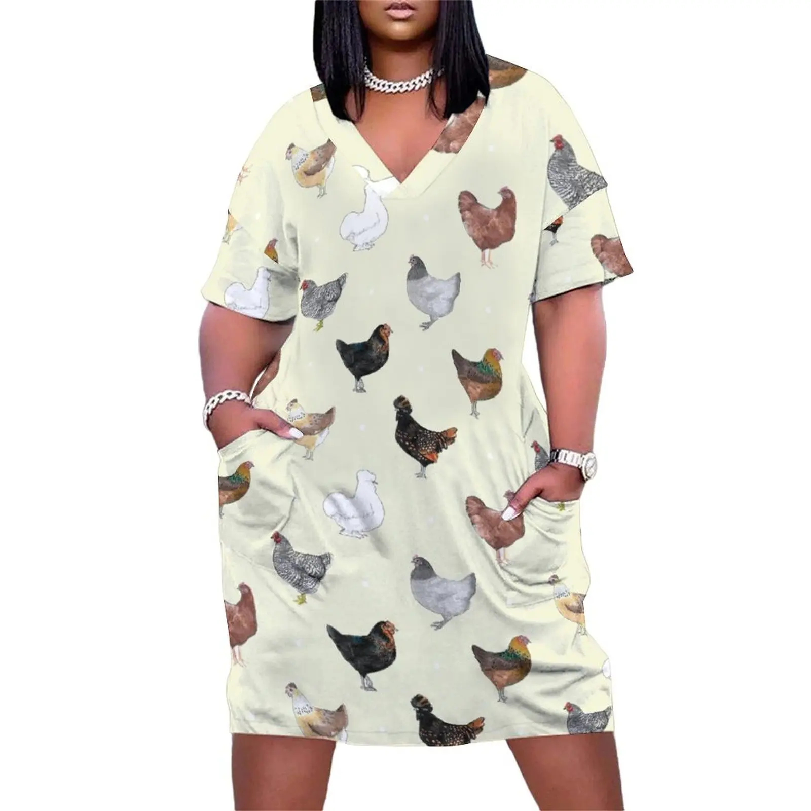 Chickens! Loose Pocket Dress Women's dress african dresses for woman Dresses for wedding party