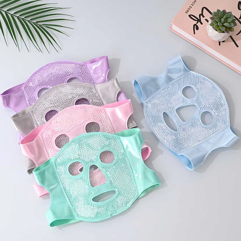 Ice Cold And Hot Heat Full Face Eye Mask Sleeping Ice Pack Reduce Face Puff Dark Circles Gel Beads Mask SPA Massager For Women