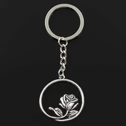New Fashion Keychain 36x33mm Rose Flower Pendants DIY Men Silver Color Car Key Chain Ring Holder Souvenir For Gift