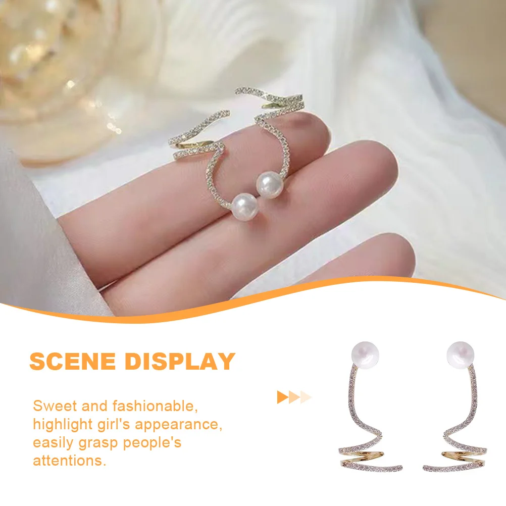 

1Pair Pearl Earrings Ear Climber Crawler Stud Rhinestone Cuff Earrings for Weddings Parties Evening Gown Elegant Jewelry