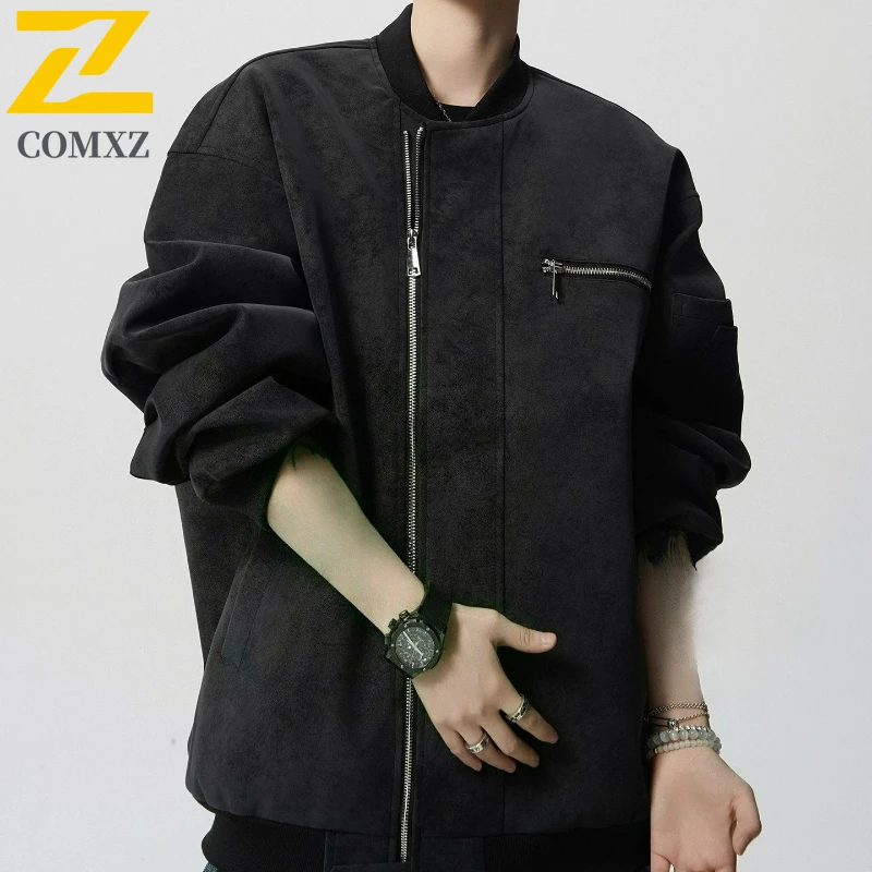 

COMXZ городская мужская куртка с воротником-стойкой, прочное мотоциклетное пальто для скалолазания, минималистичная легкая осенняя одежда для путешествий