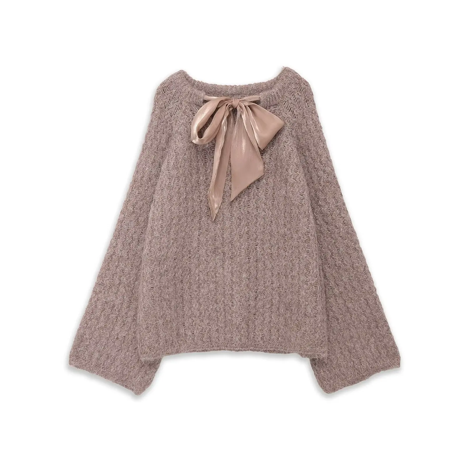 

Bow hollow knitted sweater, twist sweater, spring new arrival, mid-length lazy style top, internet celebrity style