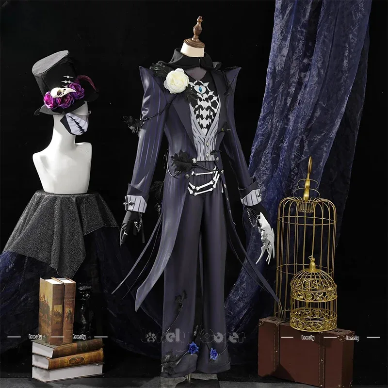 CyIdentity V الممزق جاك العظام السوداء تأثيري حلي شعر مستعار معطف قبعة قناع مخالب الدعائم مجموعة كاملة للرجال النساء الفتيات حفلة كرنف