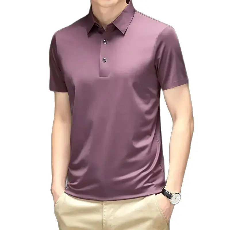 Men's Embroidered Mulberry Silk Polo Shirt New Spring/Summer Thin Fashion Business Casual Ice Cool Silk Short Sleeve T-shirt