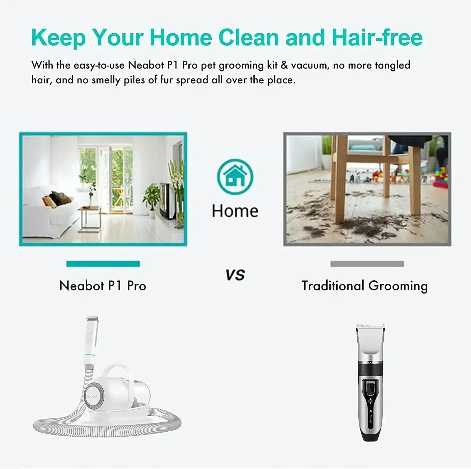 Neakasa P1 Pro Pet Grooming Kit & Vacuum Suction 99% Pet Hair Professional Grooming Clippers with 5 Proven Grooming Tools