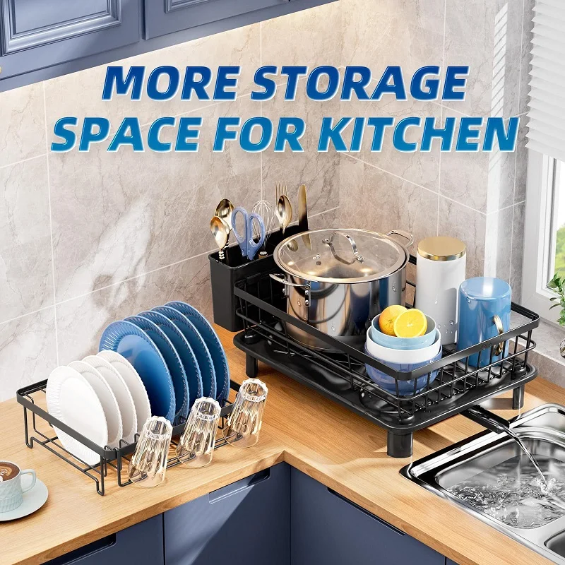 Kitchen Organizer Dish Drying Rack Two Tier Shelf Countertop Cutlery Storage Cup Holder Knife Fork Holder Tableware Organizer