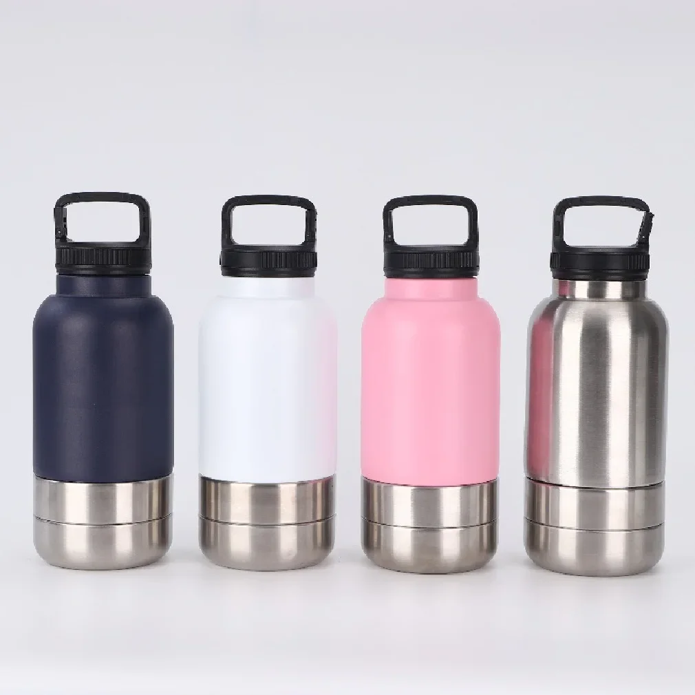 32Oz 3 in 1 Stainless Steel Dog Water Bottle 1000ml Outdoor Travel Portable Pet Insulated Feeder Dog Bowl Food Bottle