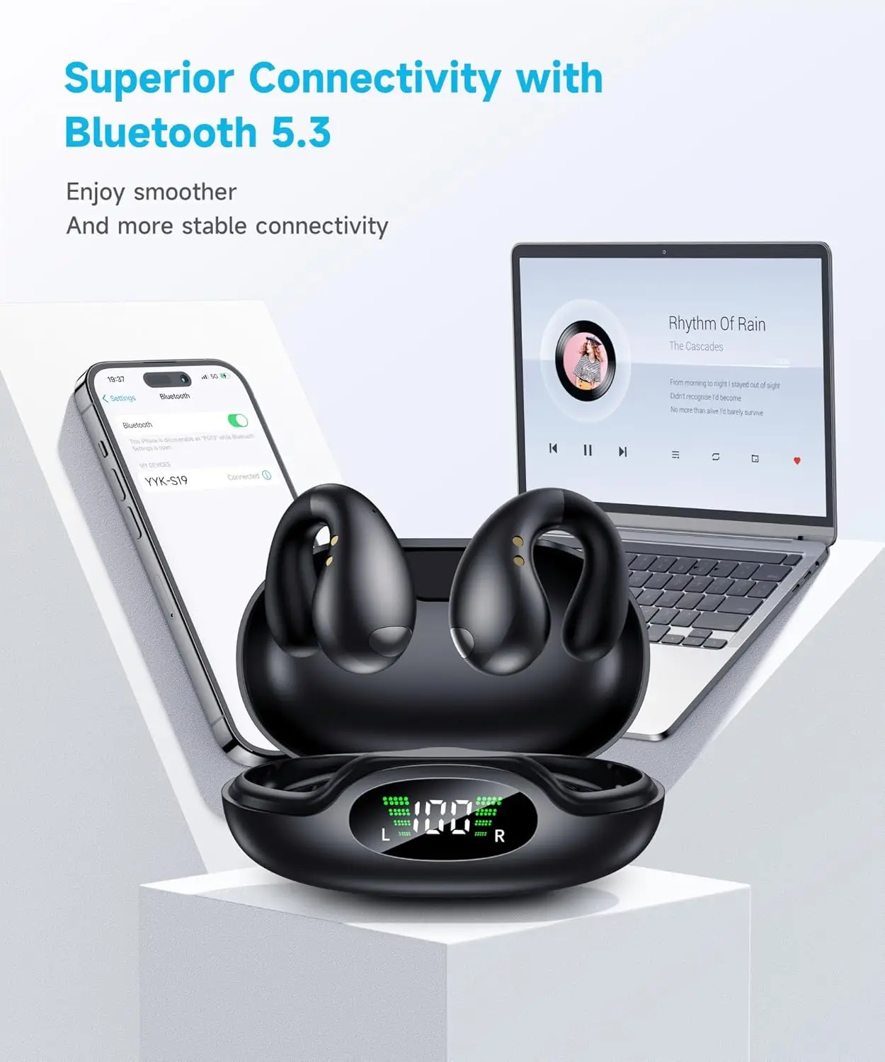 Open Ear Clip Earphones - Ear Hanging Earphones Wireless Bluetooth, Waterproof Bone Conduction Earphones