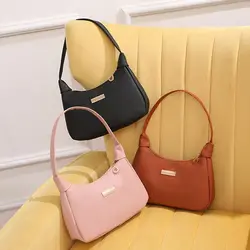 Women Stylish PU Leather Sling Bag Solid Color Shoulder Bag Simple Underarm Bag Fashionable Hobo Bag Leisure Portable Handbags