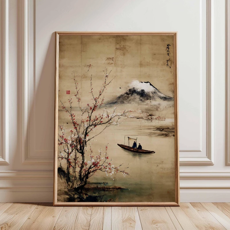 Japanese Red Sun and Pine Tree Print, Crane Poster, Vintage Ukiyo-e Wall Art, Traditional Japanese Artwork, Oriental Home Decor