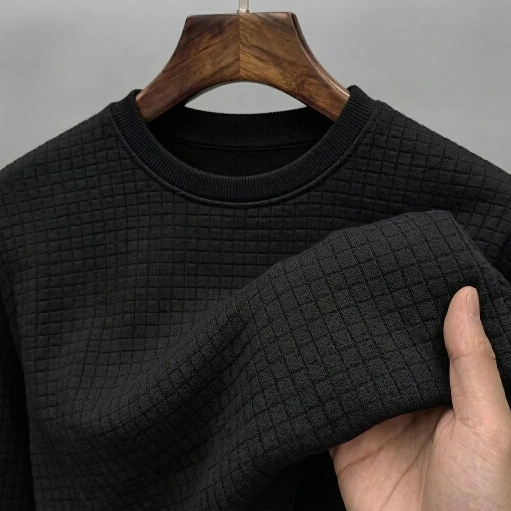 Men's Knit Crewneck Sweatshirt Autumn Casual Long Sleeve Textured Pullover Work Streetwear Warm Fall Daily Tops Workwear Shirts