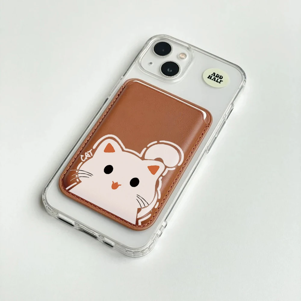 Katzen-Leder-Kartenetui Handyhülle Kartenhalter für Magnetische Hülle Geeignet für alle iPhones mit Magsafe-Kartenfunktion Niedliche Rückentasche – Detail 4