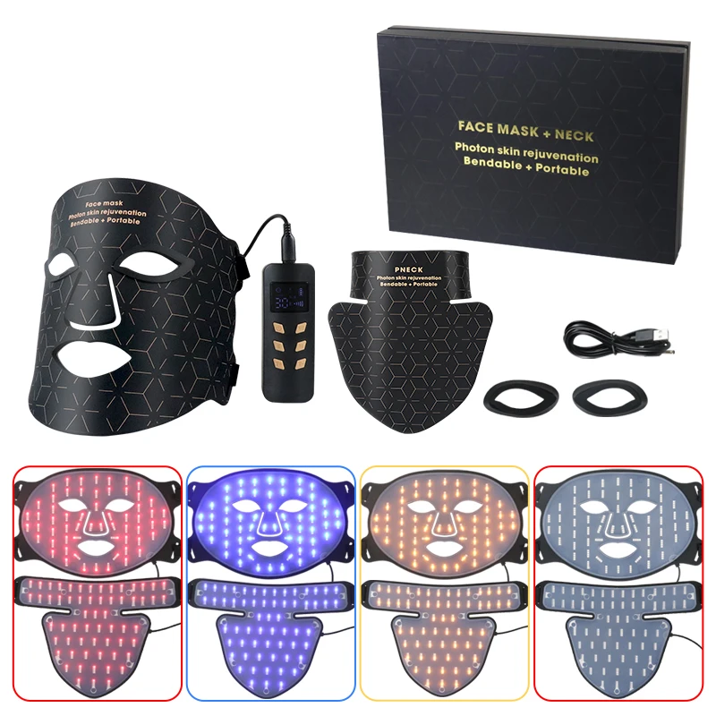 Red Light Therapy  Face Neck Mask Near-Infrared 850 Red Light + 4 Colors Led Face Mask Light Therapy Portable USB Rechargeable