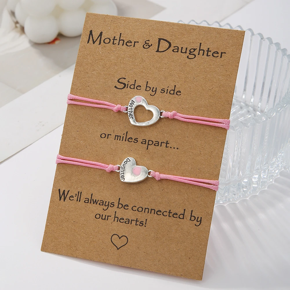 Simple Mother's Day Bracelet Creative Hollowed Out Pink Drop Oil Love Mother-Daughter Letter Woven Card Bracelet for Women