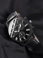Kids Black PU Leather Quartz Watch Set with Accessories Wallet Holiday Gift Daily Versatile Children's Fashion Jewelry 6