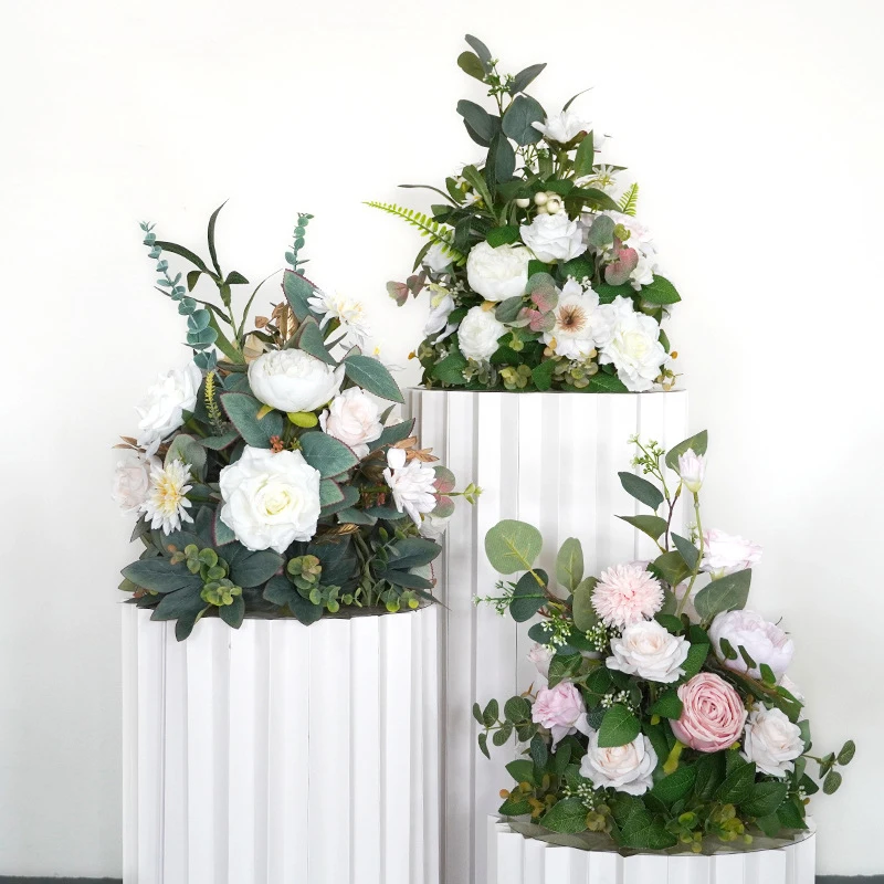 

Yannew 2pcs Free-Standing Wedding Aisle Artificial Flowers Table Centerpieces Walkway Floral Arrangements for Wed Ceremony Decor