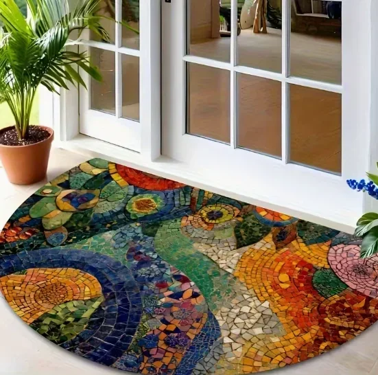 Single Piece Semi Circular Door Mat With Summer Natural Inspiration Anti Slip Suitable Entrance Corridors Door Mats
