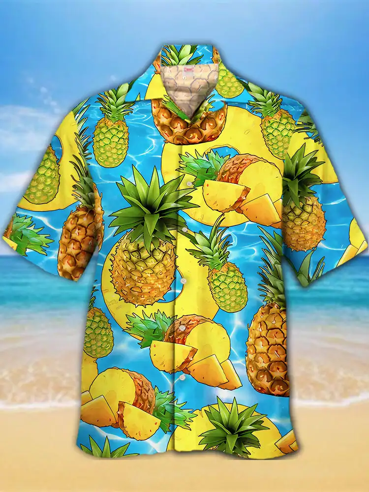 2024 Tropical Colorful Tropical Jungle And Pineapple Pattern 3D Print Men's Short Sleeve Shirts For Men Fashion Hawaiian Shirt