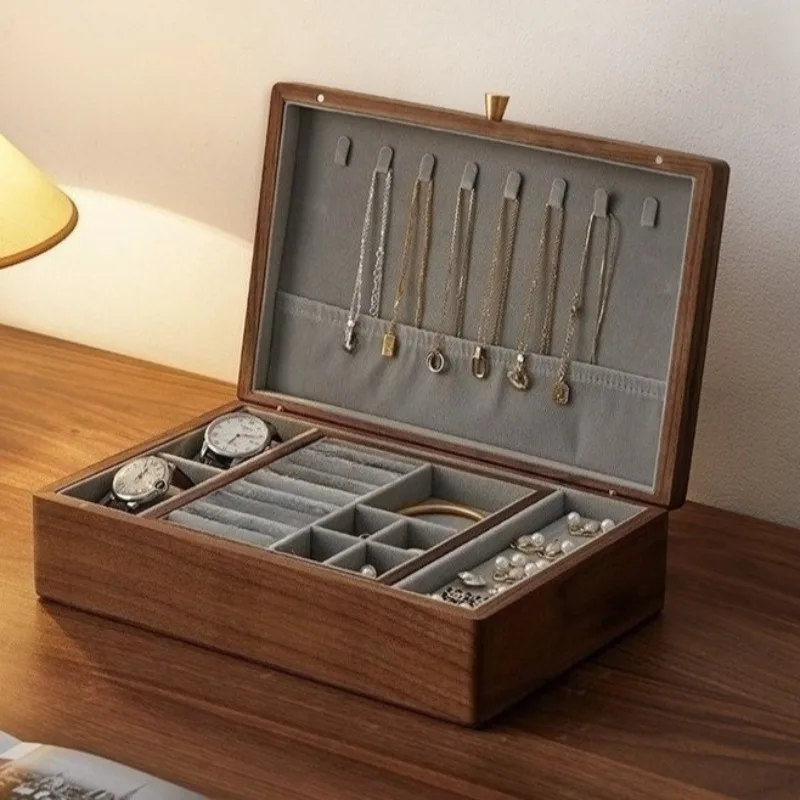 

Solid Wood Jewelry Organizer Box Large Earring Necklace Cases Travelling Jewellery Storage Case Aesthetic Ring Bracelet Boxes