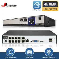 Gravador De Vídeo De Segurança Com Detecção De Movimento, Mini CCTV NVR, Detecção De Rosto, Aplicativo Xmeye, H.265 + Max, 4K, Saída 8MP, 10CH