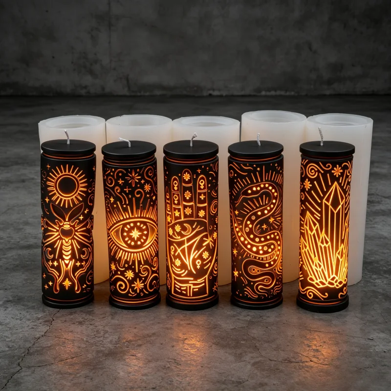 Silicone Candle Molds 5Pcs Mystical Witchy All Seeing Eye Hamsa Snake Pillar Mould DIY Candle Making Gothic Halloween Home Decor
