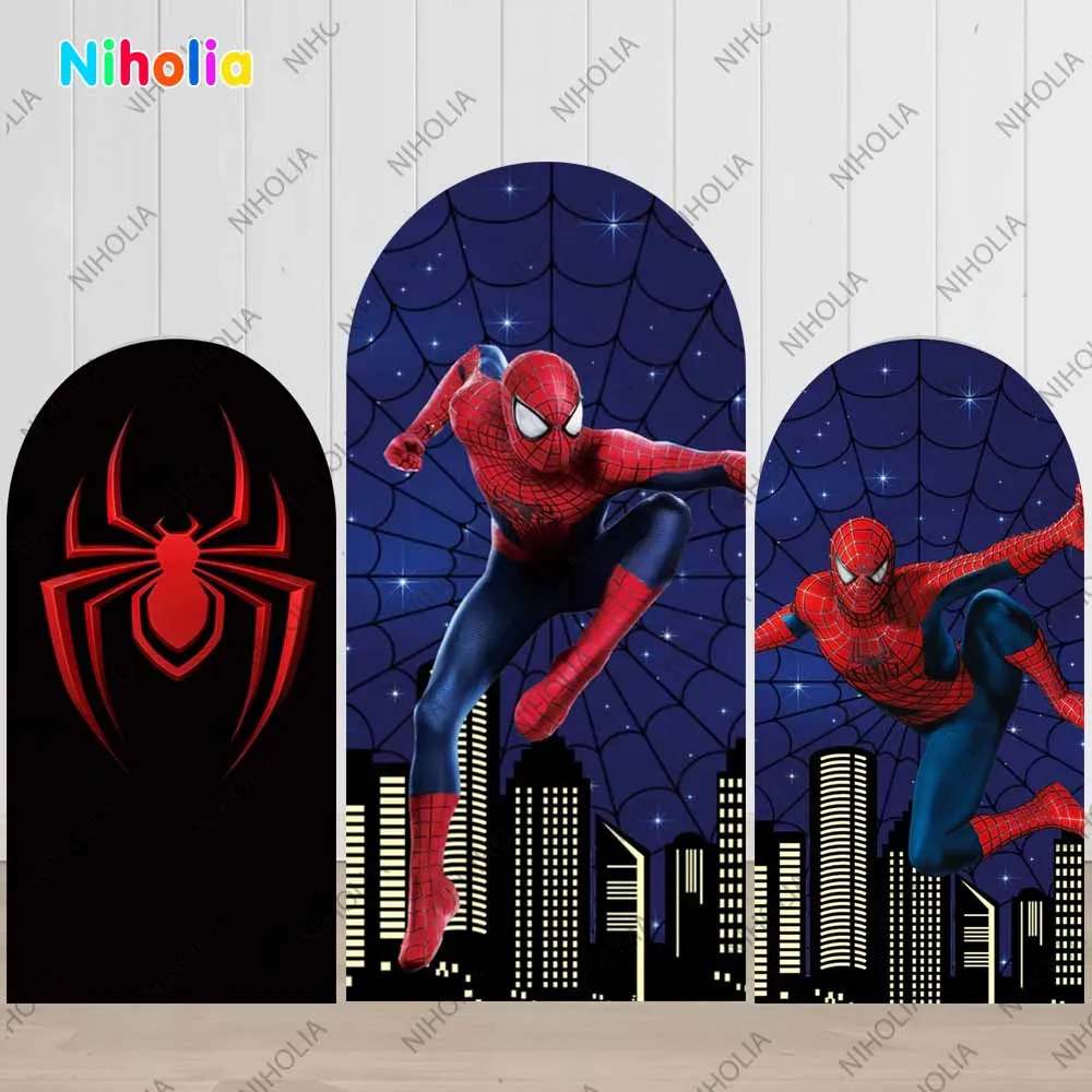 Spider-Man Arch Backdrop Zipper Boys Birthday Party Photograph Background Photo Wall Decoration Baby Shower Photo Booth