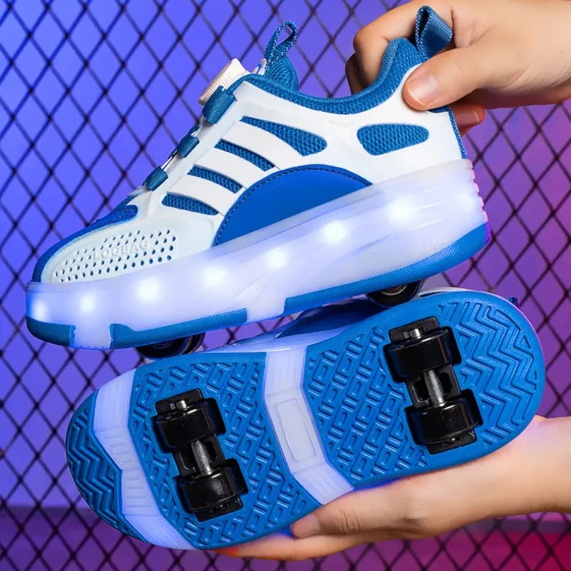 Детские кроссовки для мальчиков, мода 2024, спортивные роликовые коньки для девочек, обувь на колесах, невидимые двухколесные детские кроссовки