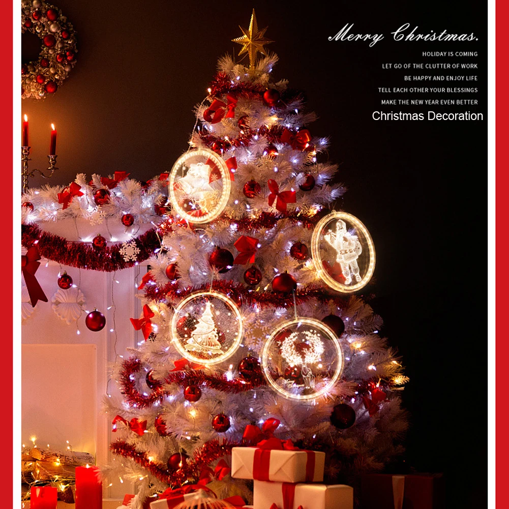 1 قطعة عيد الميلاد LED سلسلة ضوء للنوافذ ، معلقة ثلاثية الأبعاد سلسلة ضوء بطارية شجرة عيد الميلاد مصابيح تعليق للداخلية في الهواء الطلق