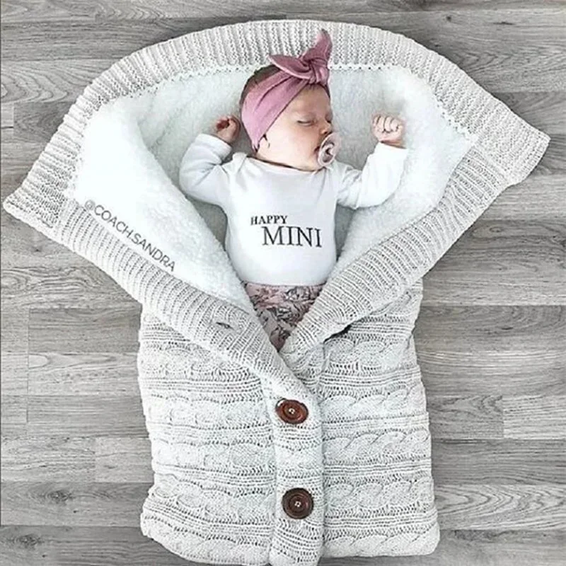 Newborn Baby Knitted Stroller Sleeping Bags Button Knit Wrap Swaddle Blankets Bedding Envelope Infant Sleepsack 0-1-2 Month S08