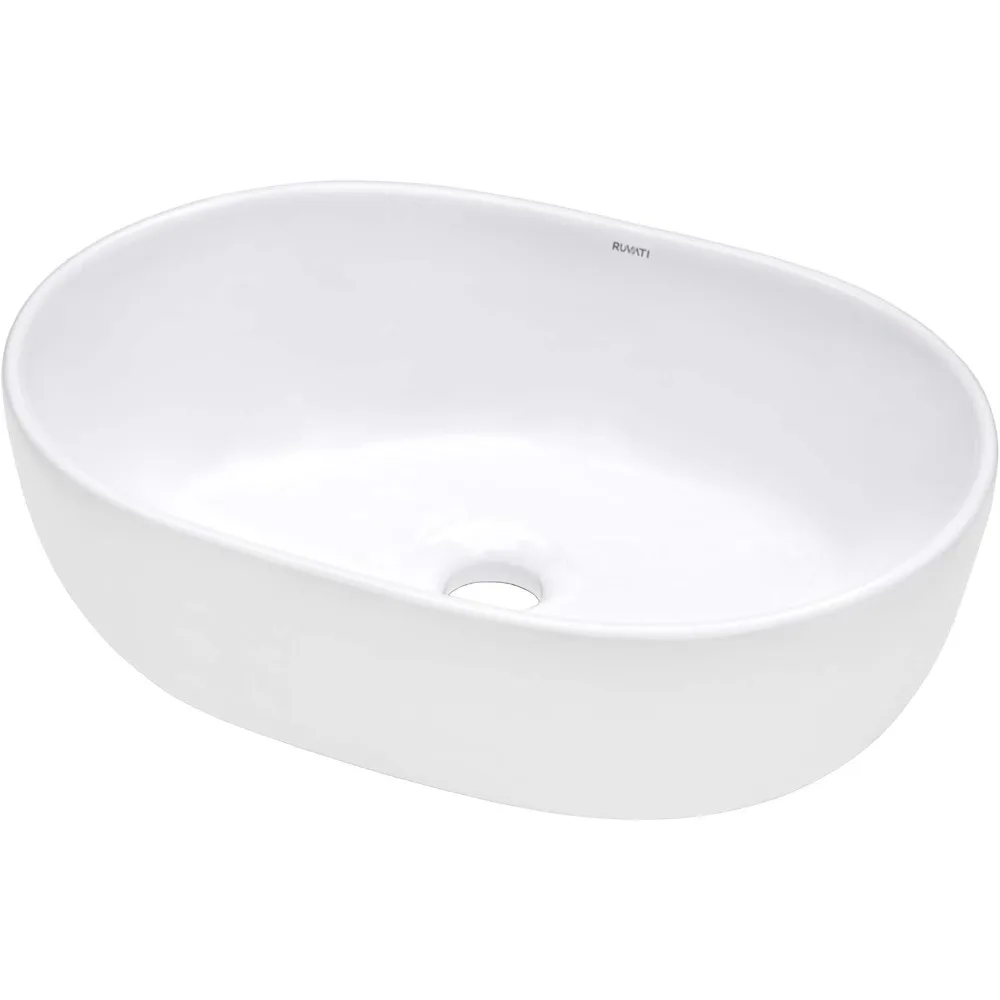 

White Oval Porcelain Bathroom Vessel Sink, 19 x 14, Above Counter Vanity Basin, Small Size