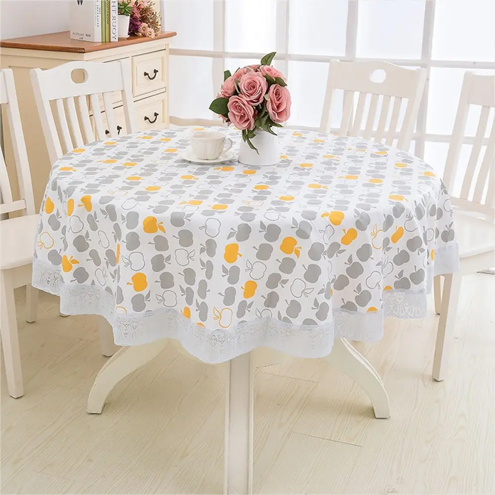 

PVC Plastic Elegant Waterproof Fabric Round Dining Table Oilproof Home Decor Table Cover Table Cloth Kitchen Tablecloth