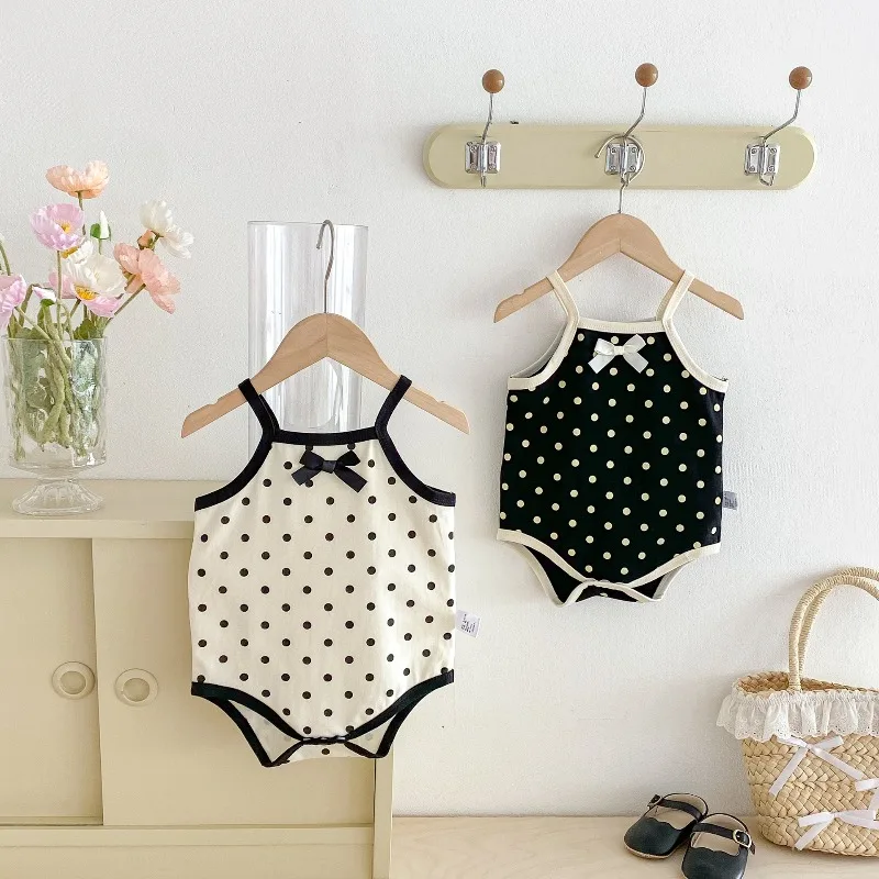 ZOETOPKID Summer Newest Sleeveless Baby Rompers Cute Bow Print Onesie Thin Soft Breathable Bodysuits Casual Infant Jumpsuits