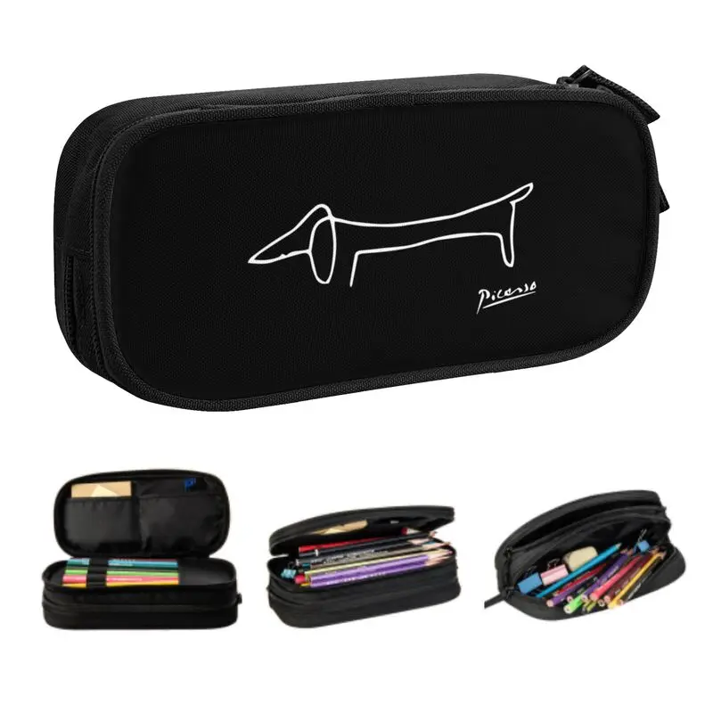 Cute Pablo Picasso Dachsund Dog Pencil Cases for Boys Gilrs Custom Large Storage Pen Box Bag Stationery