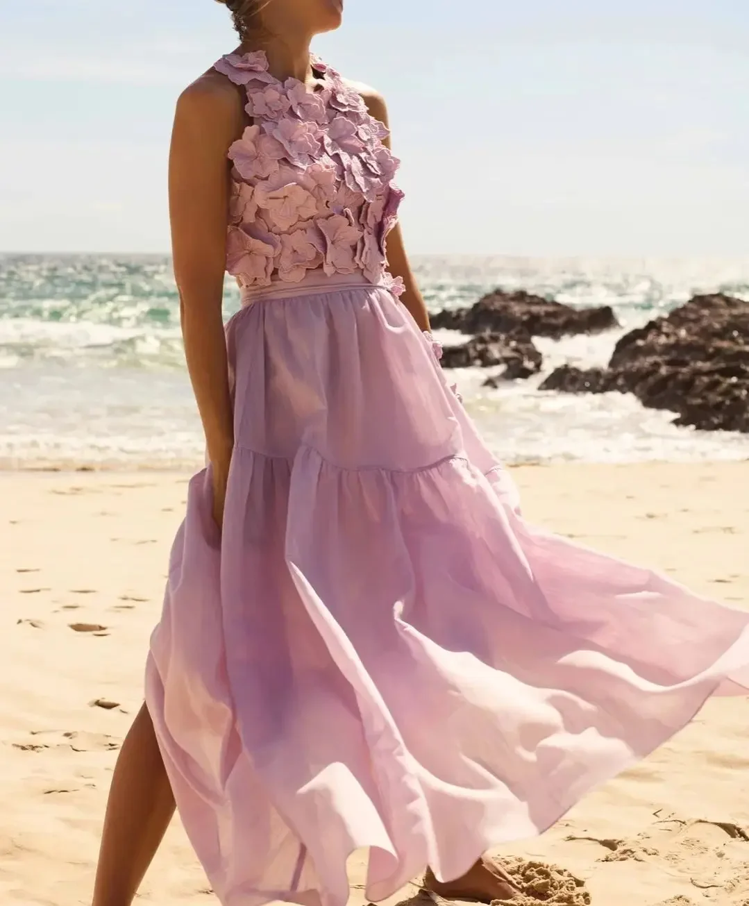 

Set for Women 2025 New Spring 3D Flower Decoration Crop Vest or Sweet High Waist Long Skirt