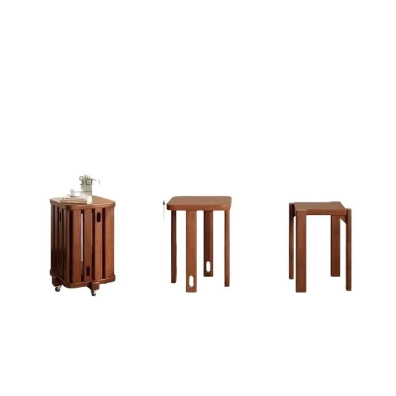 Solid wood stacked stool for household use, coffee table stacked combination dining table eating round stool