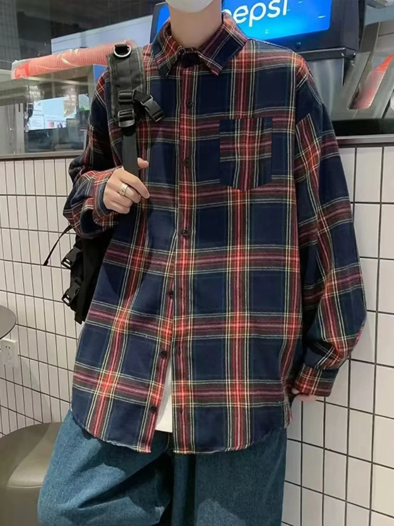 

Мужская винтажная клетчатая рубашка в американском стиле, весенне-осенний стиль, высококачественная клетчатая рубашка с длинным рукавом, модная рубашка