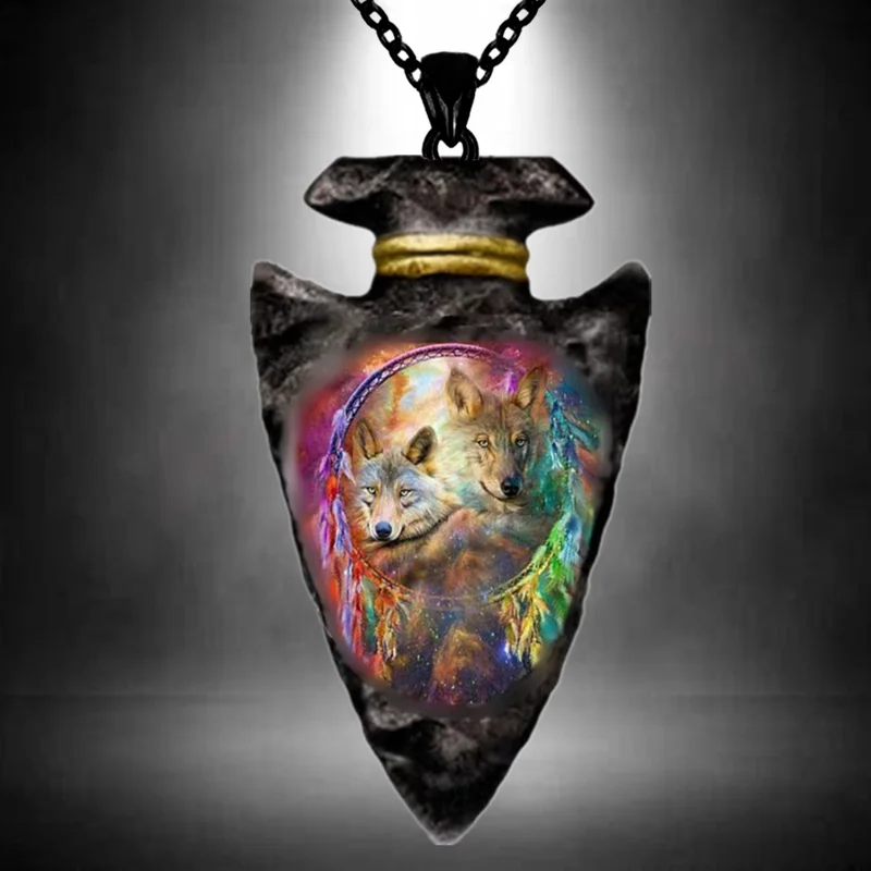 الإبداعية الملونة الحيوان الذئب شخصية الرجال الأسود سلسلة مثلث قلادة الهيب هوب القلائد للرجال الفولاذ المقاوم للصدأ مجوهرات هدية #4
