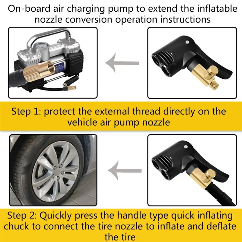 Schrader/Presta Valve Tire Air Pump Nozzle 2-in-1 Portable Inflatable Pump Connector Deflated Tire Inflator Chuck