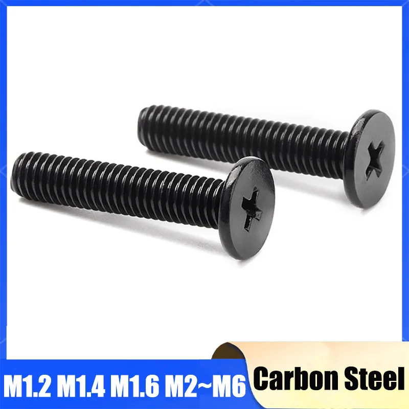 10~200Pcs M1.2 M1.4 M1.6 M2 M2.5 M3 M4 M5 M6 Black 304 Stainless Steel Cross Phillips Ultra Thin Flat Wafer Head Screw