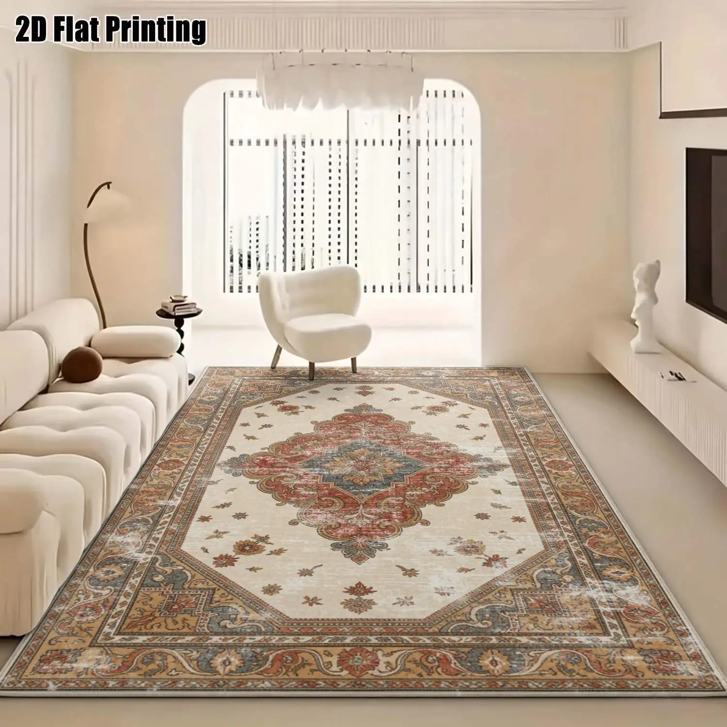 1Pc 2D Printed Retro Brown Blue Floral Carpet: European/Retro/Instagram Style for Home Decor, Multi-Size, Machine Washable, Usable as Entrance/Dining/Foyer/Study/Living/Bedroom Mat
