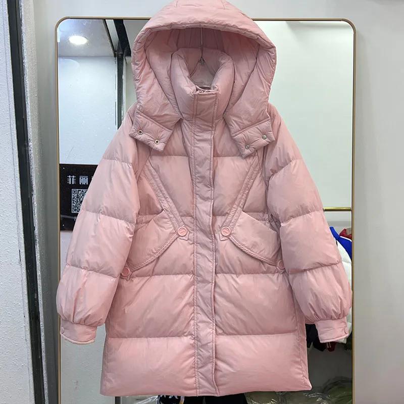 

Down Jackets for Women Hooded Medium-length Jacket 2023 Winter Thick Section Korean Fashion Warm Casual Coats Down Parkas