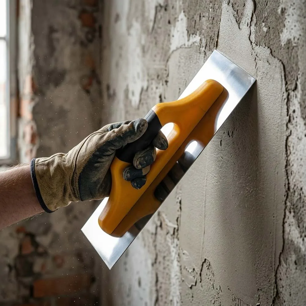Stainless Steel Putty Trowel Featuring Flat Blade Geometry and Extended Handle for Improved Reach and Reduced Bending During Use