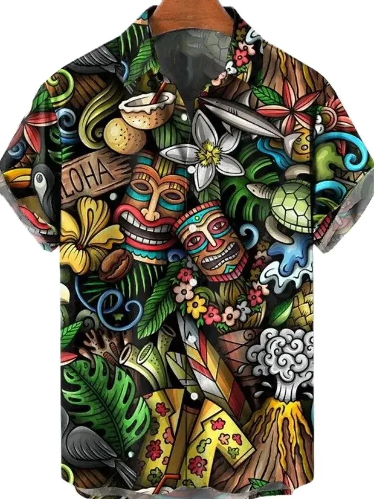 2023 Men's Streetwear Beach Shirt Short Sleeve Thickened Fleece Special Wide Fit  Collar Autumn Season Men's Shirt