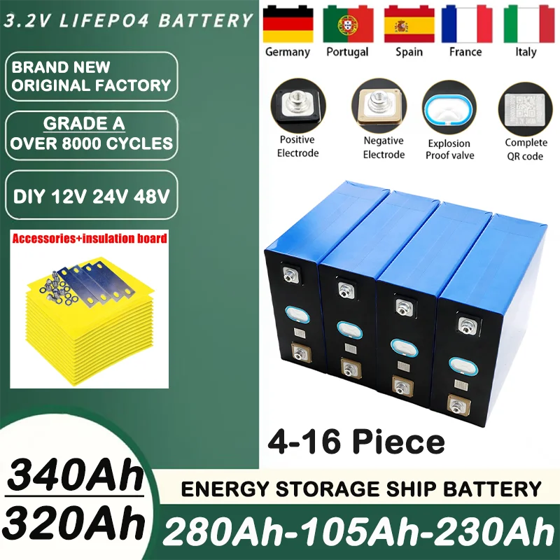 New 3.2V 340Ah 280ah 320ah 105ah 230ah 202ah Lifepo4 battery DIY 12V 24V 48V A-class golf car and vessel battery - tax-free