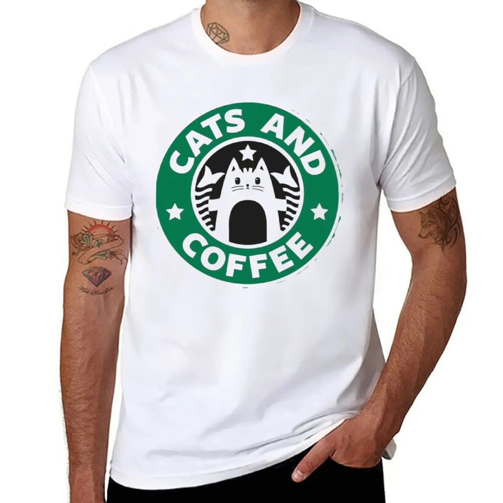 

New Cats and Coffee T-Shirt sublime t shirt hippie clothes Short sleeve tee summer top men clothing