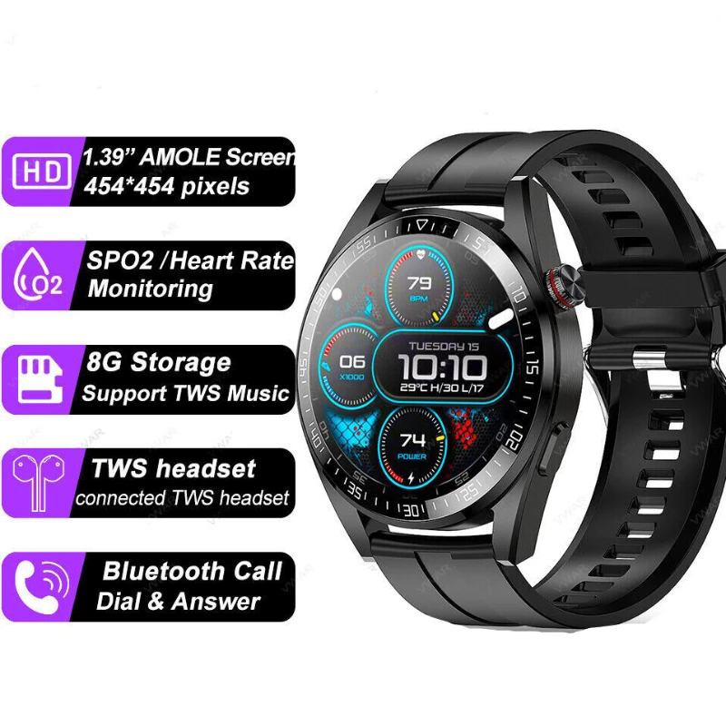 

AMOLED Smartwatch Men GT3 Pro Watch 8G Wristwatch for iPhone Huawei Samsung Call