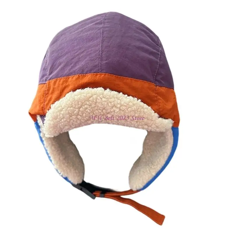 49ME Trendy Color Blocked Winter Trapper Hat  with Warm Padded Design For Running Camping Street Wear Headwear Unisex