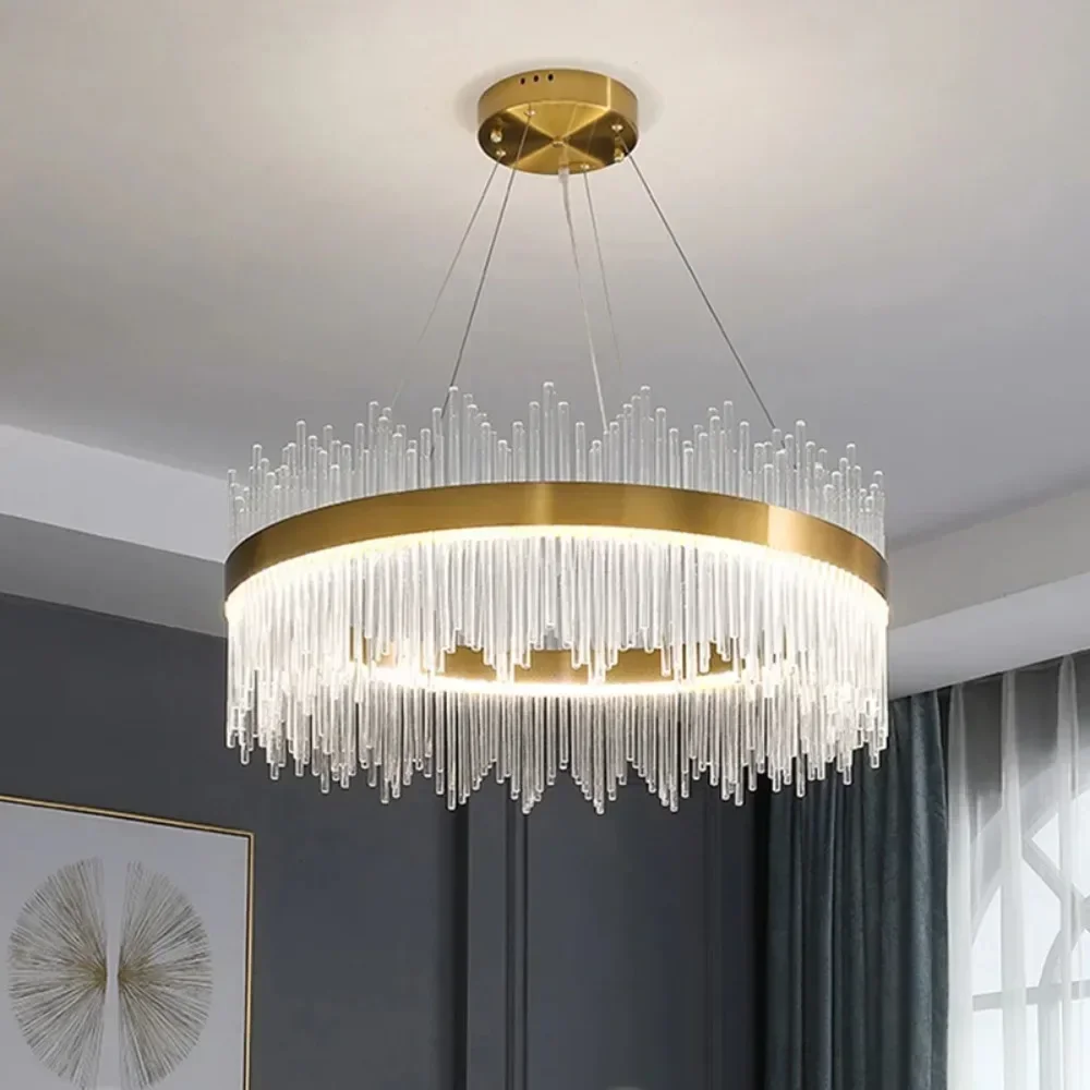 

Light Luxury Living Room Chandelier Post-modern Crystal Bedroom Dining Room Model Room Round Atmosphere Large Chandelier Fixture