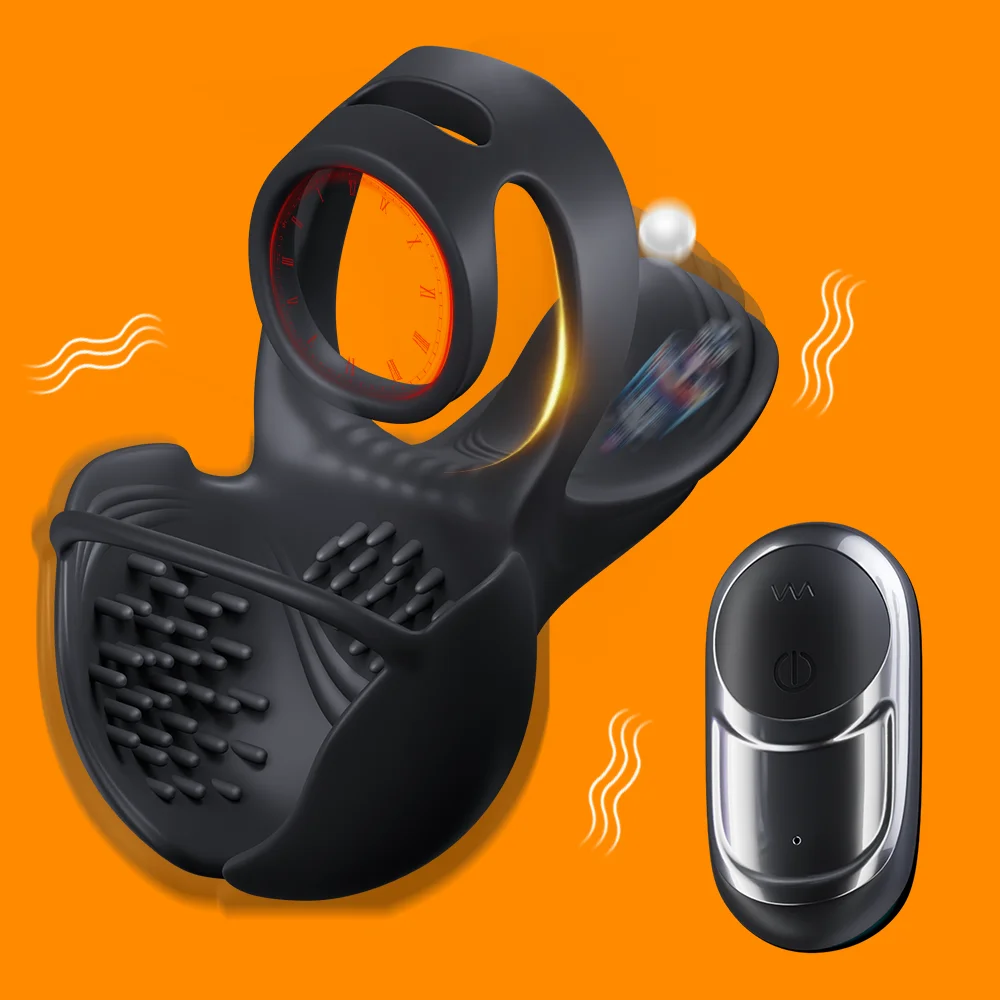 Vibrating Cock Ring Adjustable Heating Penis Ring Vibrator with Testicle & Perineum Stimulator APP Penis Vibrator Male Adult Toy